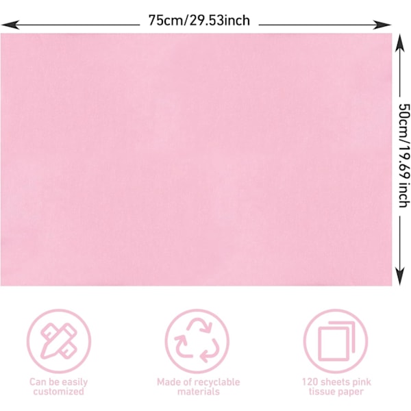 Vävpapper 60 ark 50 x 75 cm transparent papper rosa hantverk papper för hantverk och dekoration för födelsedag bröllop jul, 17 g ROSA PINK