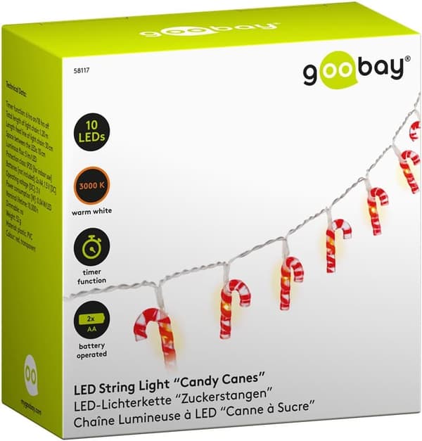 10 LED \"Candy Cane\" Lights Röd, Transparent