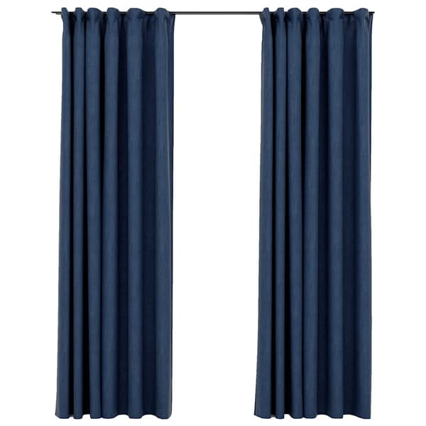 vidaXL Blackout Curtains with Hooks Linen Look 2 pcs Blue 140x245 cm Blå blue