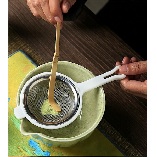 Keramisk Matcha te, inklusive matcha skål og matcha piskeris, 5-delt sæt hvid white