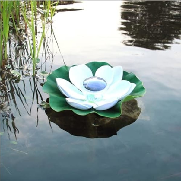 Solcellelamper til dam Rosa flydende solcellelamper til dam, flydende lotusblomst solcellelamper til pool Havedam Solcellelilje blomsterlamper Lotus Light (White)