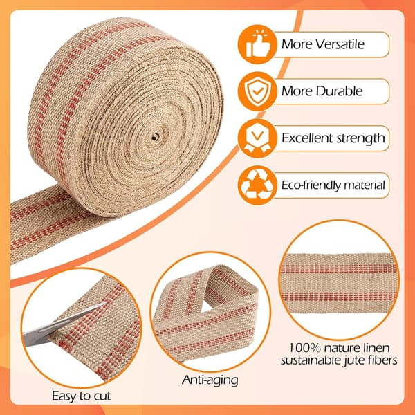 1 rull jutestoff – 8,9 cm x 9 m x 2 mm – ekstra sterk med rød stripe – for stolreparasjon