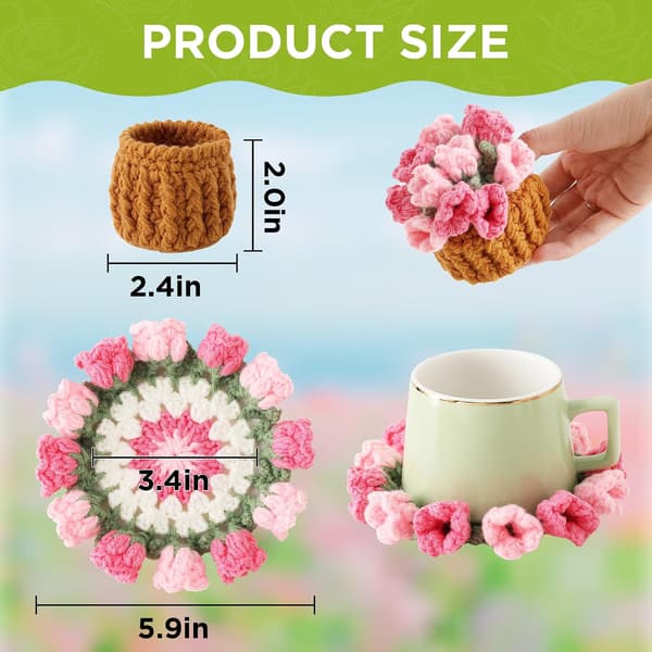 Hæklet blomsterbordskåner - Pink - 10 cm - med urtepotte