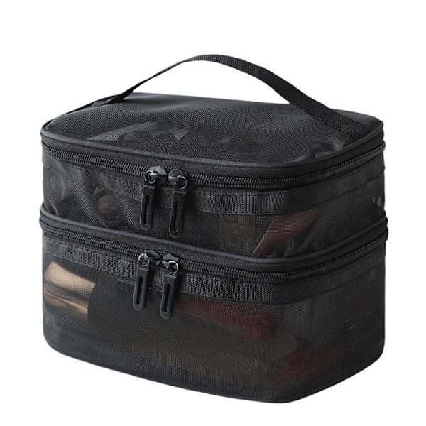 Double Layer Mesh Cosmetic Bag Black Black