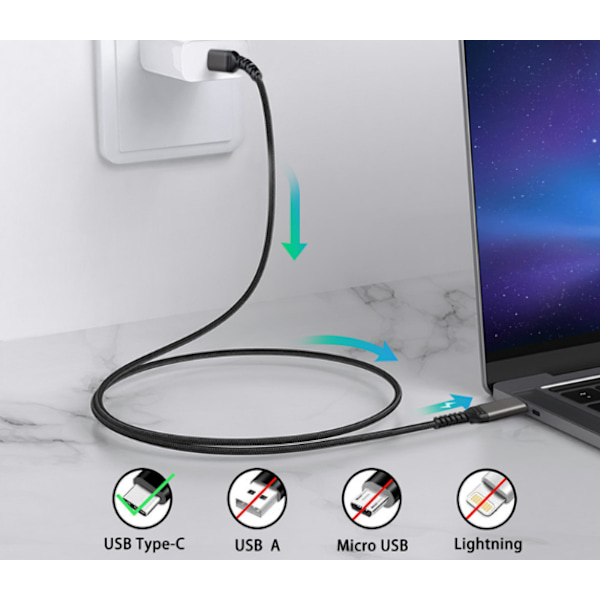 USB-C til USB-C-kabel 5A/20V PD 100W Sort 2 m Black 2 m