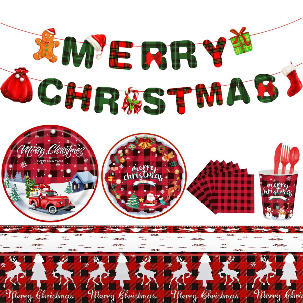 Christmas paper plates Napkins Mugs Set Disposable tablecloths