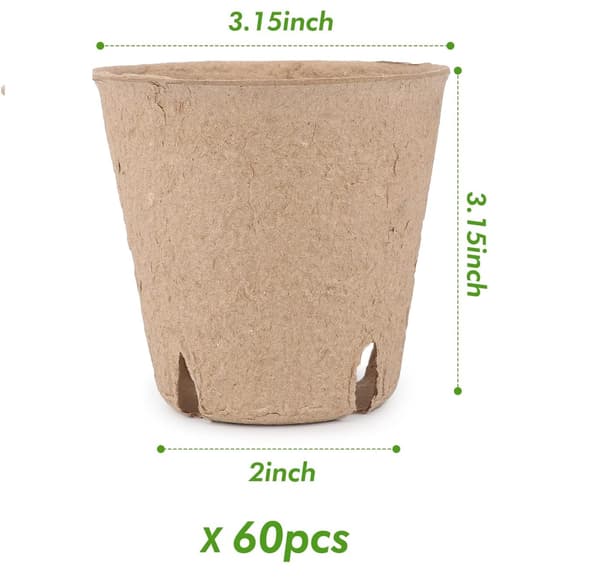60-pack biologiskt nedbrytbara odlingskrukor - Ø 8cm - Med dräneringshål - Runda