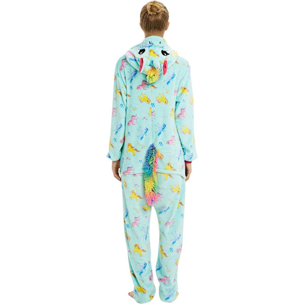 Vuxen Unisex Jumpsuits Kostym Djurkostym Dräkt Kick Suit Nattklänning Pyjamas Huvtröja Nattkläder Cosplay Cartoon Kigurumi Karneval Jul Halloween B-grön enhörning XL