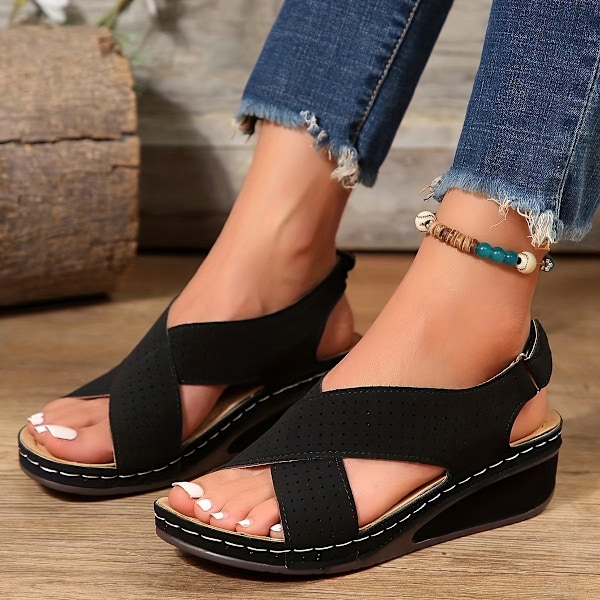 Socofy 2025 Sommar Damsandaler Ihåliga Kilklacksskor Casual Skor Plusstorlek 43 Retro Damsandaler black 41