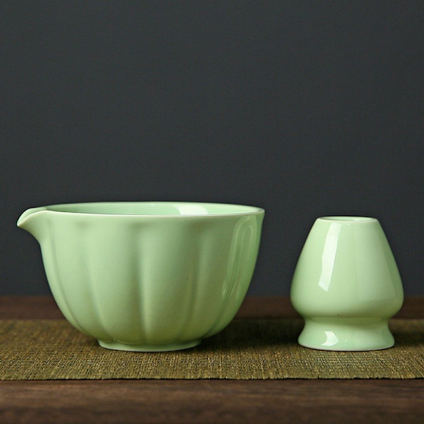 Keramisk Matcha-te, inklusive matchaskål och matchavisp, 5-delars set turkos turquoise