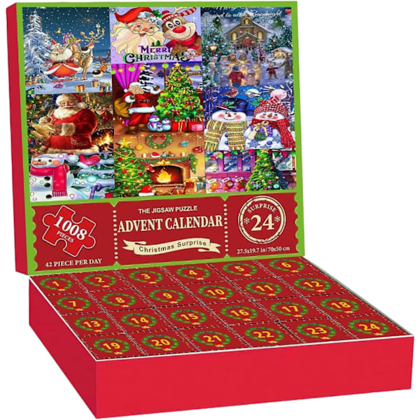 SMELEYOU 2024 Advent Calendar Puzzle, 1008 Pieces Santa Claus Countdown Gift for Kids & Adults