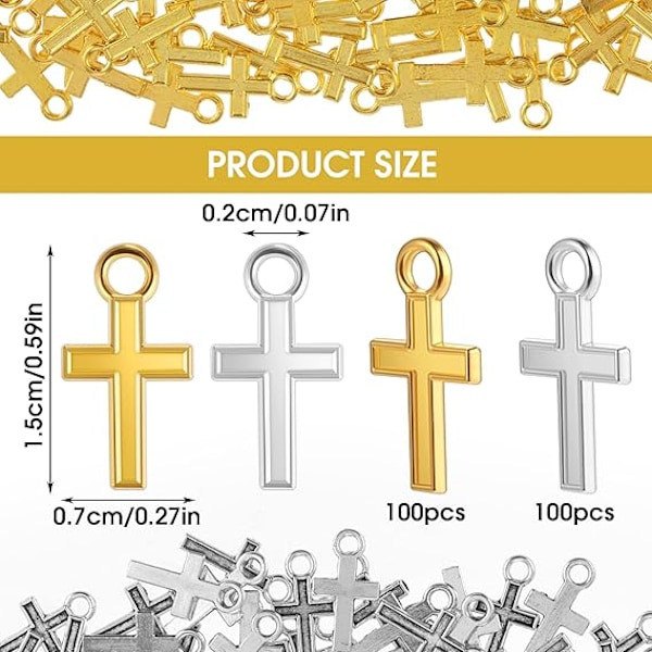 200 kpl metallisia ristiriipuksia, 15x7mm hopea- ja kulta pienireikäinen riipus korujen valmistukseen askartelutarvikkeet DIY-lahja