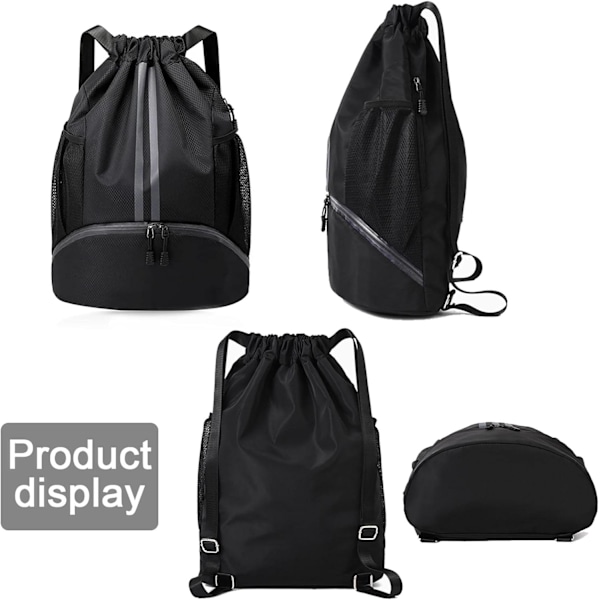 Unisex Vanntett Trekkstreng Gym Bag, Stor Oxford Reise Ryggsekk (Svart)