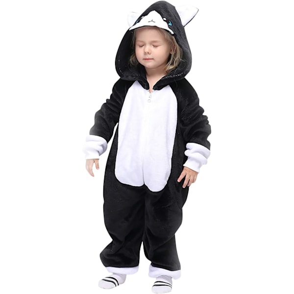 Barn unisex jumpsuit, 2023 kostymdjur onesie nattklänning pyjamas huvtröja cosplay kigurumi nattkläder jul halloween Blackcat 130