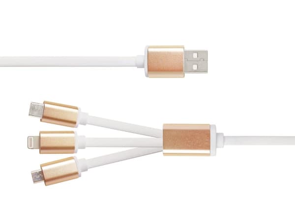Monilaturi, USB-C, Lightning, Micro USB, USB-A, 1m, valkoinen Guld, Vit