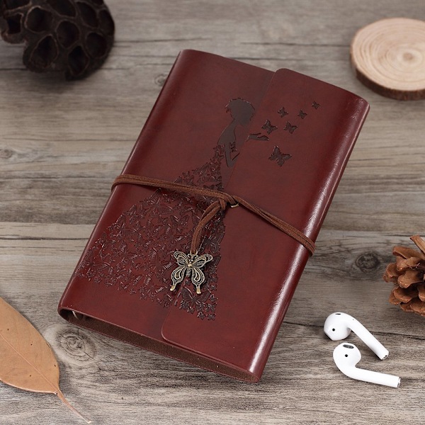 Vintage Læderjournal Spiralbundet Skitsebog Genopfyldelig Rejsedagbog Blanke Sider til Kvinder Piger Gave A6