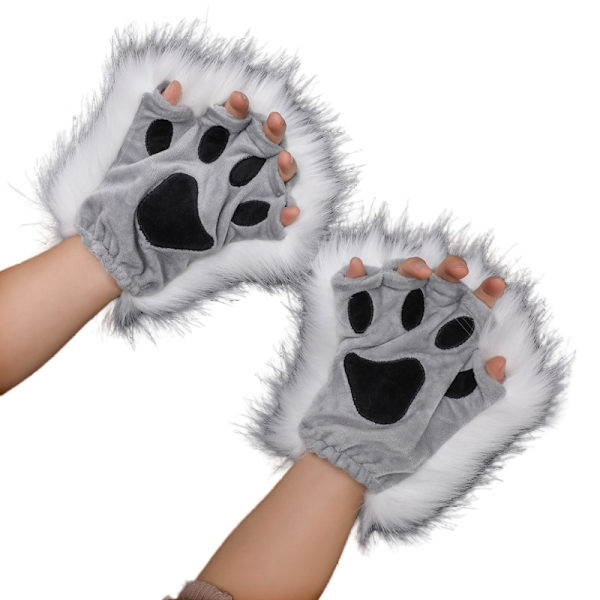 Søde fingerhandsker med kattepotedesign Hvid White