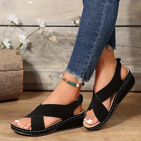 Socofy 2025 Sommar Damsandaler Ihåliga Kilklacksskor Casual Skor Plusstorlek 43 Retro Damsandaler black 43