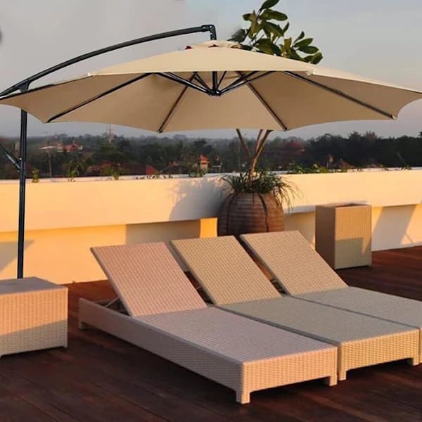 Utskiftbar parasollduk, vanntett anti-UV polyestertrekk for hage, strand, camping, 8 spiler 3 m beige