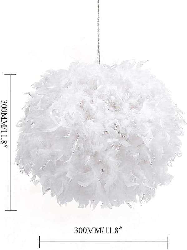 Fjäderlätt taklampa skärm, fluffig skärm för bords- och golvlampor, sovrum Diameter 30cm, Vit DB