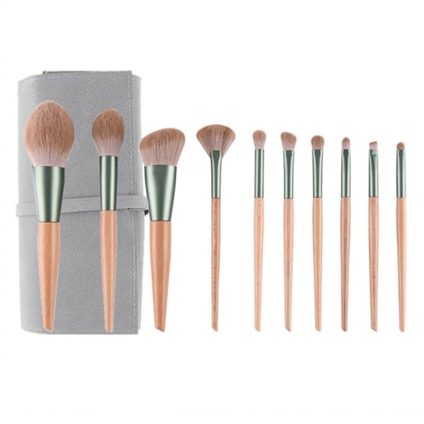IC 10 stk Professionelt Makeupbørstesæt Foundation Blusher Kosmetisk grå taske onesize
