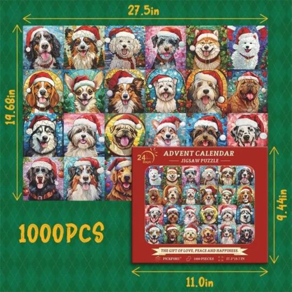 Mange Glædelig Jul Adventskalender Hund Puslespil - Hund Puslespil 1000 Brikker-FCL 1 set