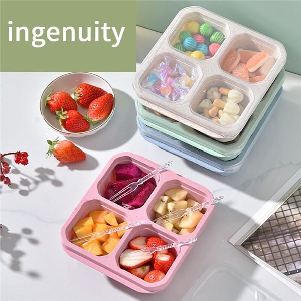 Bentobox - 4 Rum, Genanvendelige Madkasser til Madlavning, Perfekte Madopbevaringskasser, Kompakte og Stabelbare