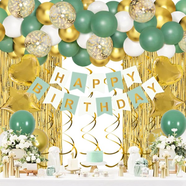 Green gold balloon + rain curtain set for party decoration