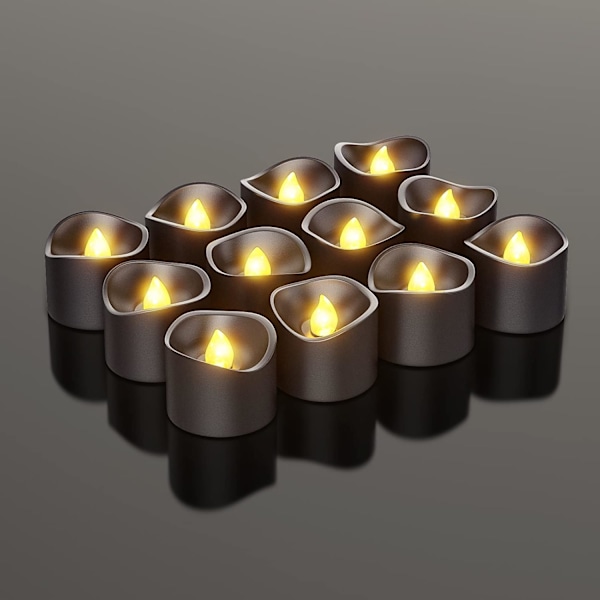 Black LED Tealight Candles, 13pcs, Battery Operated, Flickering, Halloween Home Festival Party Decor - Warm Yellow