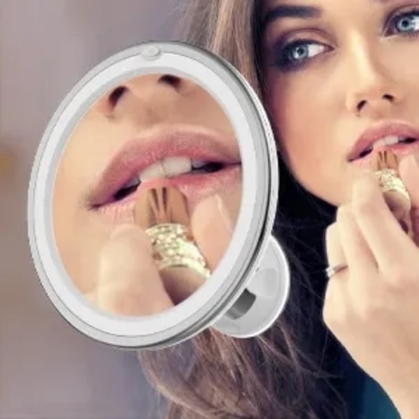 Makeup Mirror with Suction Cup, LED Light and 10x Magnification White Vit White