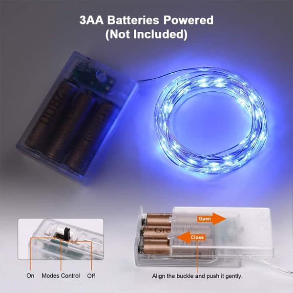 Batteridrevne LED-lyslenker, 4 pakker Mini Batteridrevne Kobber Blue_MGF Blue 2 Pack