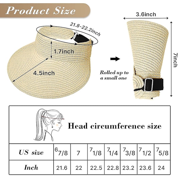 3 st Solvisir Hatt Sommar Strandhattar Hopfällbara Halmhattar UV-skydd Rullbara Solhattar för Kvinnor (a-1b)