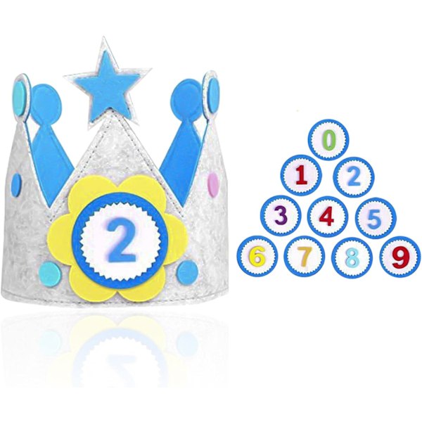 Children's Adjustable Birthday Crown Hat, Photo Props for Ages 0-9 (Blue)