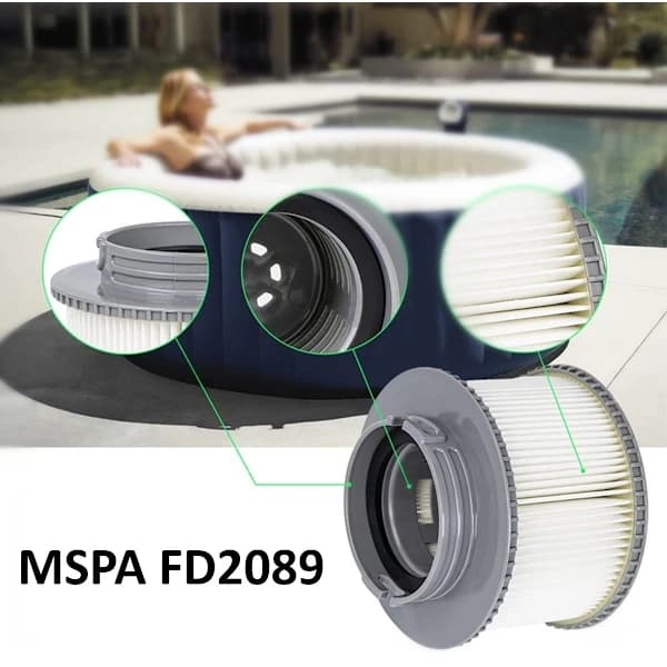MSPA FD2089 Poolfilterpatron 2-pak, 120 plisseringer ABS erstatningsfilter til oppustelige pools og spabade 2-Pack