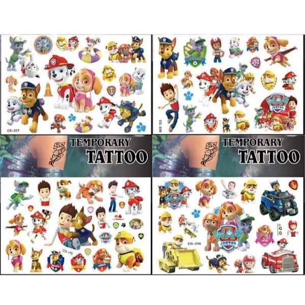 Paw Patrol-tatueringar - 4 ark - Barn tatueringar flerfärgade multifärg