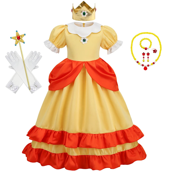 Daisy Prinsessa Mekko Tyttö Sarjakuva Elokuva Cosplay Puku Kesä Lasten Oranssi Juhla-asut 2-10 Vuotta Halloween Naamiaisasut Daisy Setit 03 Daisy Sets 03 7-8T Tag-140