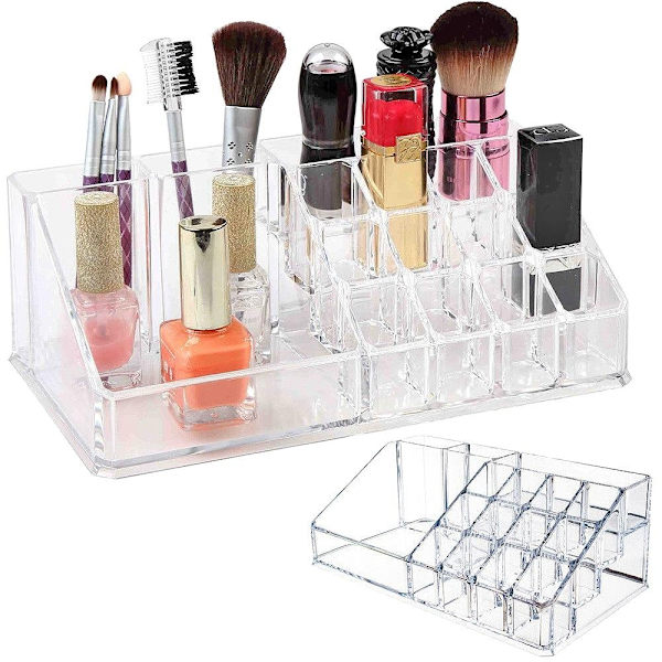 Makeup-stativ / Stativ til Makeup - 16 rum - Makeupopbevaring_MGF Transparent