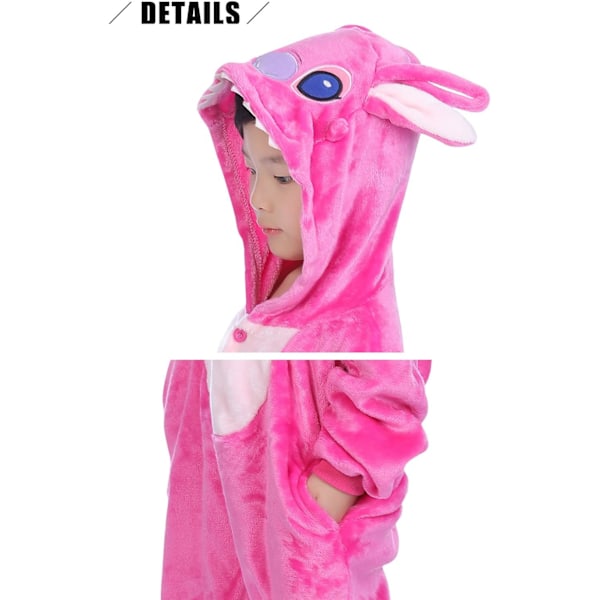 Lasten Hyppyasu, Puku, Eläin, Onesie, Yöpaita, Pyjama, Huppari, Yöasu, Cosplay, Kigurumi, Karnevaaliasu, Joulu, Halloween Rosa söm Höjd 120/130 cm