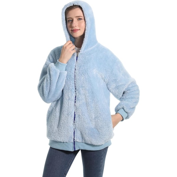 Damejakke, Frakke, Sweatshirt, Hoodies, Casual, Bomber, Tyk Fleece, Lynlås, Cardigan, Bærbar Filtforbinding BLÅ M