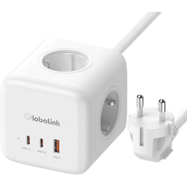 GlobaLink -ämpärivirtapistokkeella ja USB:llä, 6-in-1 monivirtapistokkeen ylijännitepiirin suojaus, 65W GAN-laturi, 1.5m johto kotiin, keittiöön ja toimistoon