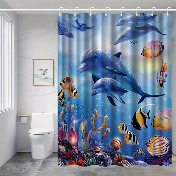 Duschdraperi Delfin Vattentät Mögelresistent Polyester för Badrum Havsmönster 180 x 180 cm 180*180cm