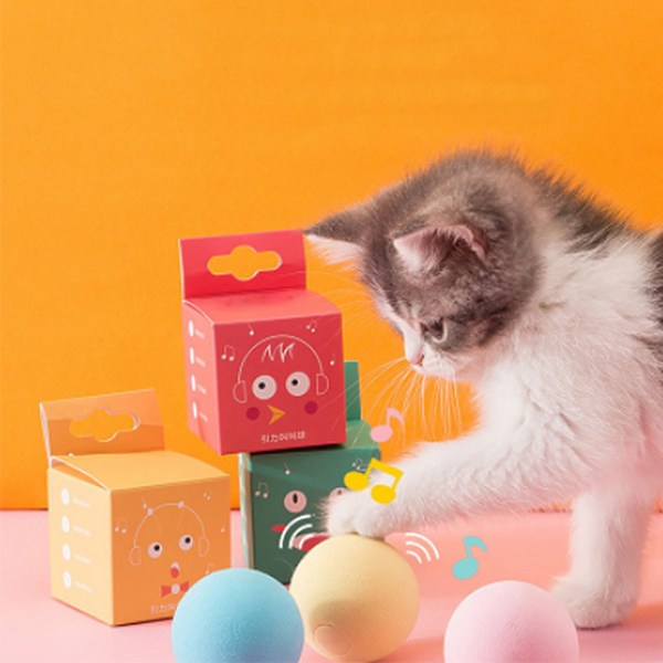 Kattboll Leksak Interaktiv Rolig Touch Induction Bitmotstånd Tandslipning Djurljud Kattboll för Inomhus Groda Gravitation Kvittrande Boll 5cm/2.0in Green Box