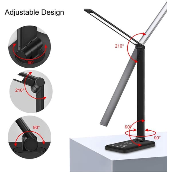Dimmable Desk Lamp with QI Charging and 5 Light Modes, Black black_MGF