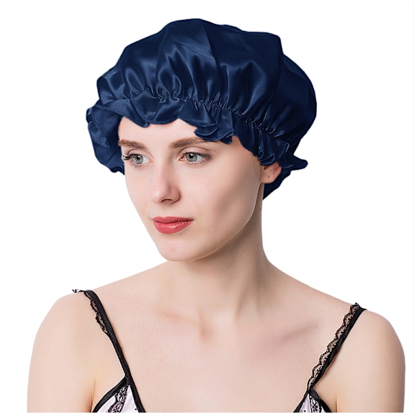 Sovehætte i 100 % silke NavyBlue M NavyBlue M