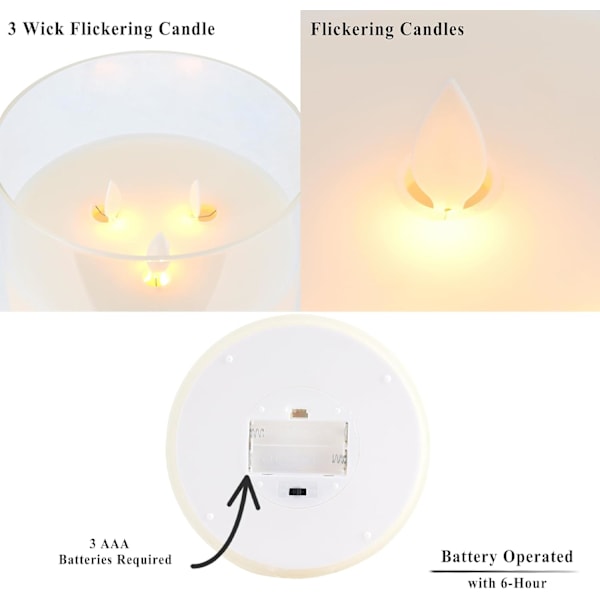 Stor 3-væge Glaslys - Batteridrevet med 6-timers Timer til Have og Hjem Vit Klein