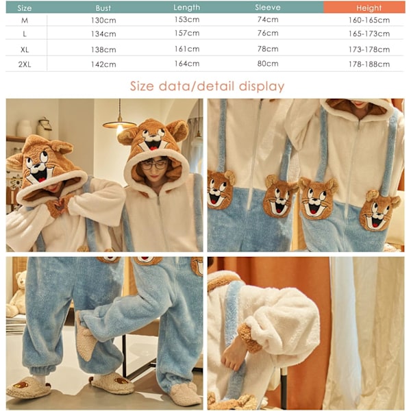 Onesies for Kvinner, Voksne, Kigurumi Onesies for Menn, Pyjamas, Fleece, Dyr, Jumpsuit, Sleepsuit, Halloween Kostyme, Jul, Cosplay og Fest Män - Jerry2 XL