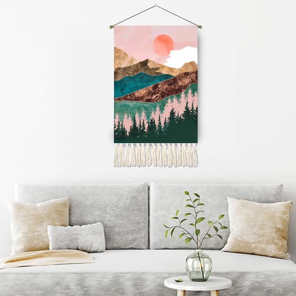 Sæt med 2 vævede gobeliner Fugle Landskab Solopgang - 35×50cm Dé_MGF