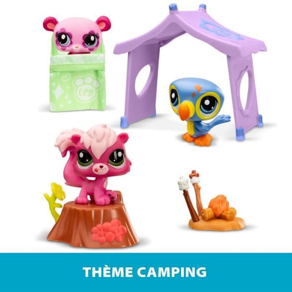 Temapakke til 3 kæledyr - BANDAI - Littlest Pet Shop Camping - Dyr og tilbehør