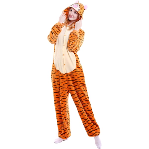 Voksen Unisex Jumpsuits Kostume Dyrekostume Dragt Kick Suit Natkjole Pyjamas Hætte Natbeklædning Cosplay Tegneserie Kigurumi Karneval Jul Halloween Tigger L