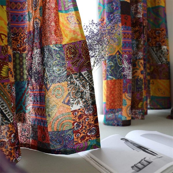 Boheme Retro Gardin Etnisk Stil Bomuld Linned Tynd Vindue Dekorativ Boho Trykt Gardin Soveværelse Klar Til At Hænges Gardinstang Lomme Rod Pocket W140CMxH200CM 1PC
